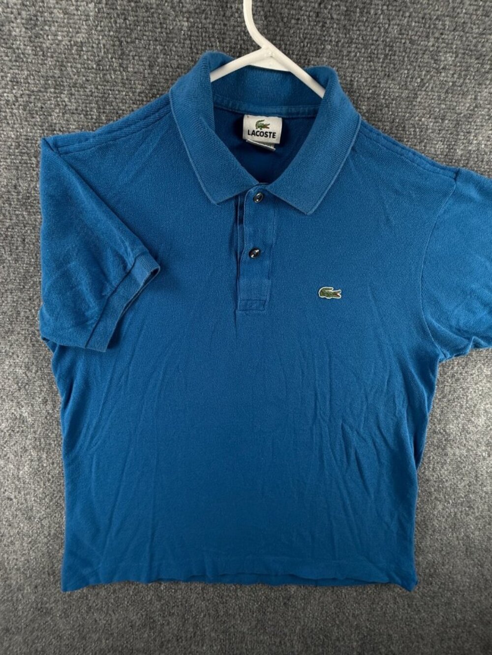 Lacoste Blue Short Sleeve Polo Shirt Men Croc Logo Cotton Size 5 Peru Made Adult
